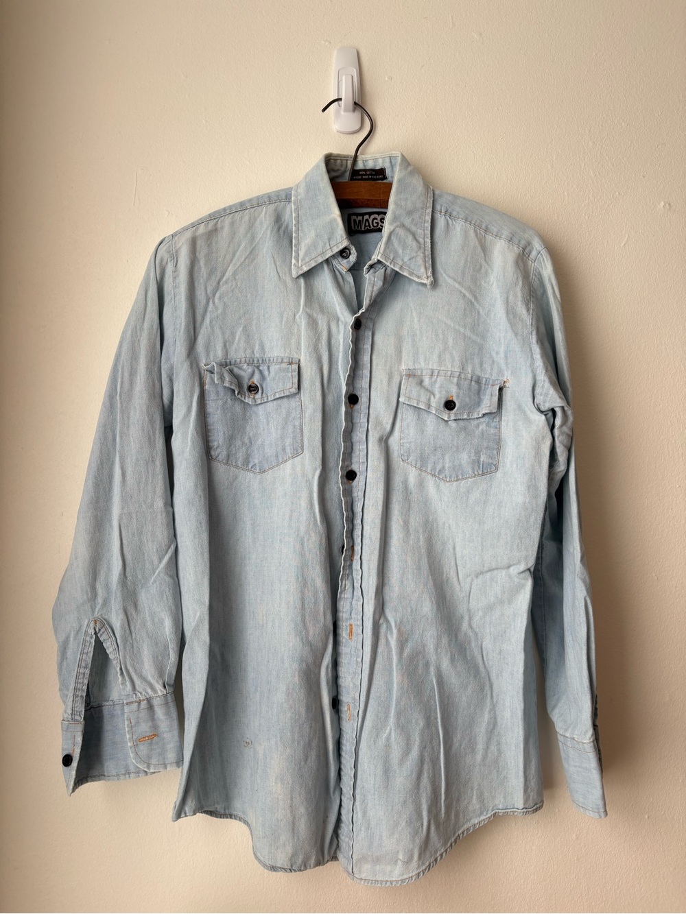 Vintage Light Wash Denim Button-Up Shirt